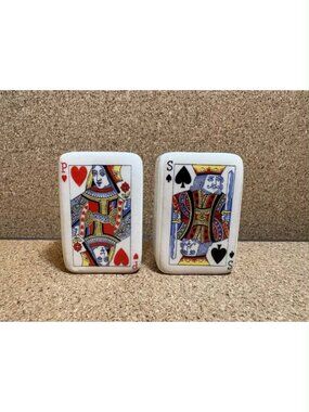 NWT Cracker Barrel King Queen Playing Cards Salt Pepper Shaker Set Mini Ceramic